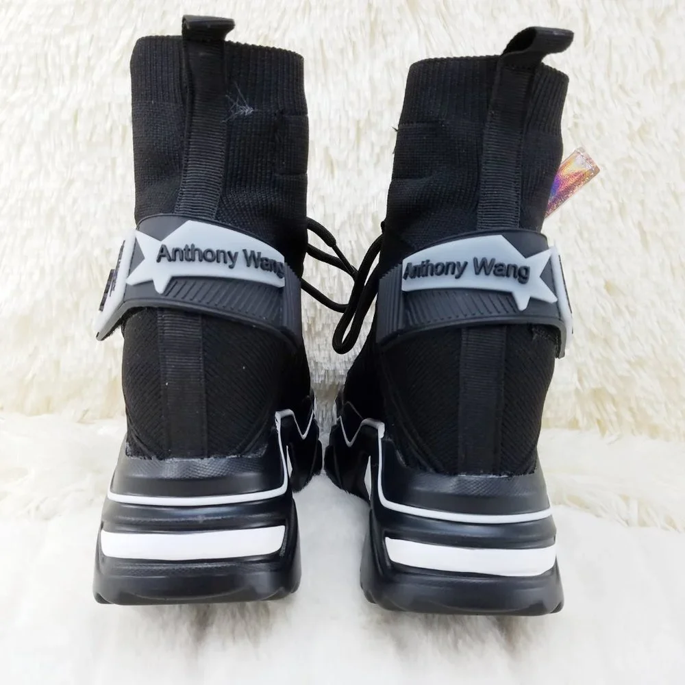 Wang Damson Black Knit Pull On Platform Sneaker Boots 4" Hidden Wedge NIB_7